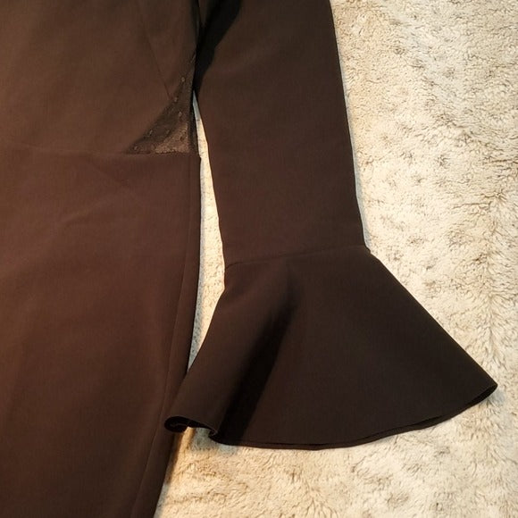 Parker Black Swissdot Insert Long Bell Sleeve Sheath Dress Size M