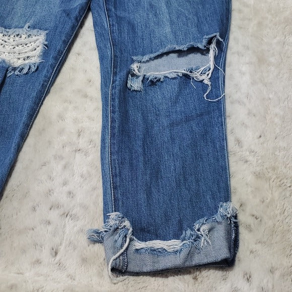 Liverpool Jeans Company Distressed Crop Boyfriend Fit Mid Rise Blue Jeans Size 2