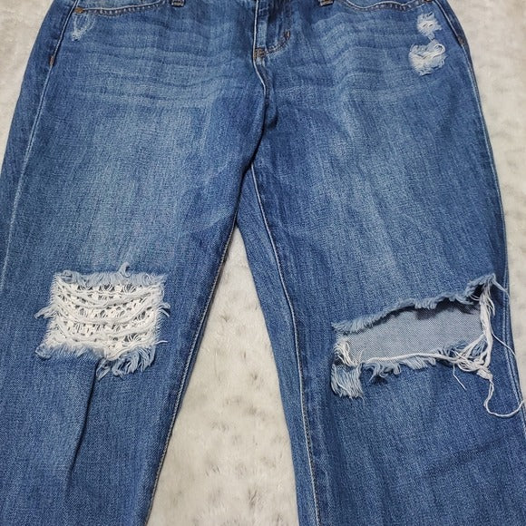 Liverpool Jeans Company Distressed Crop Boyfriend Fit Mid Rise Blue Jeans Size 2
