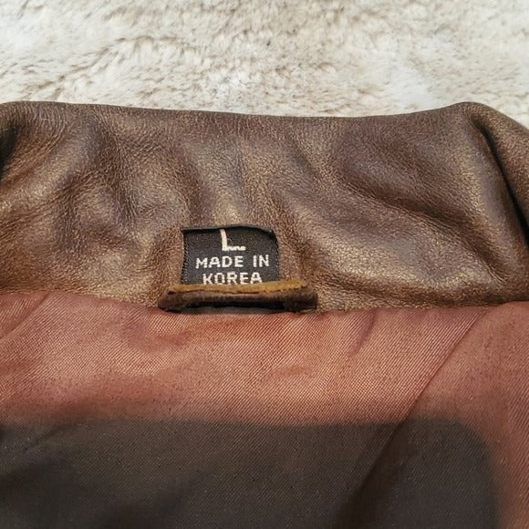 Vintage JC Penny Distressed Leather Bomber Jacket Size L