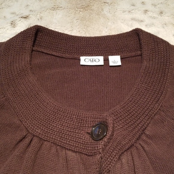 CATO Long Brown One Button Cardigan w Pockets Size L