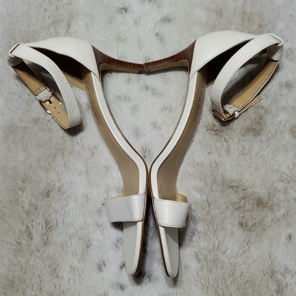 Talbots White Leather Ankle Strap Stiletto Heels Size 8