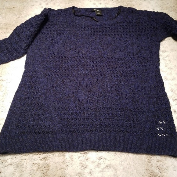 DKNY Crochet Knit Blue and Black Sweater Size M