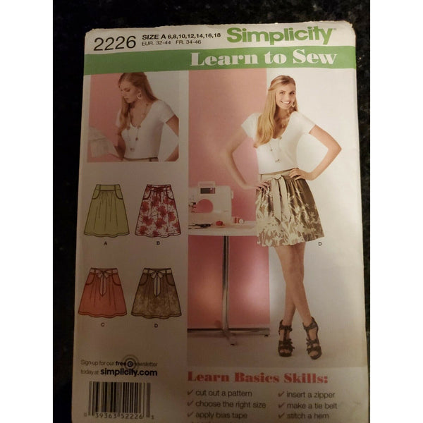 Simplicity 2226 LEARN TO SEW A-Line Skirts w Tie Belts Sz 6-18