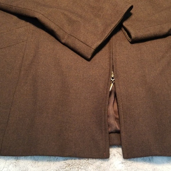Linda Allard Brown Wool Blend Long Zipup Blazer Size 8