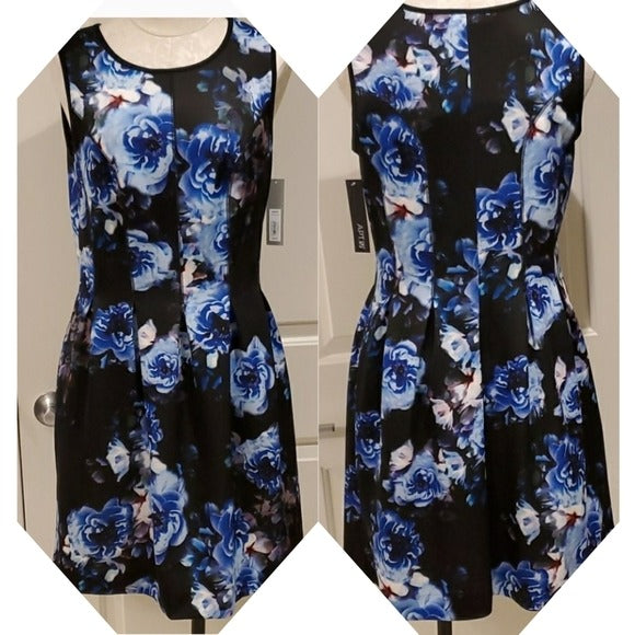 NWT Apt. 9 Blue Floral Scuba Fit and Flare Dress Size XS