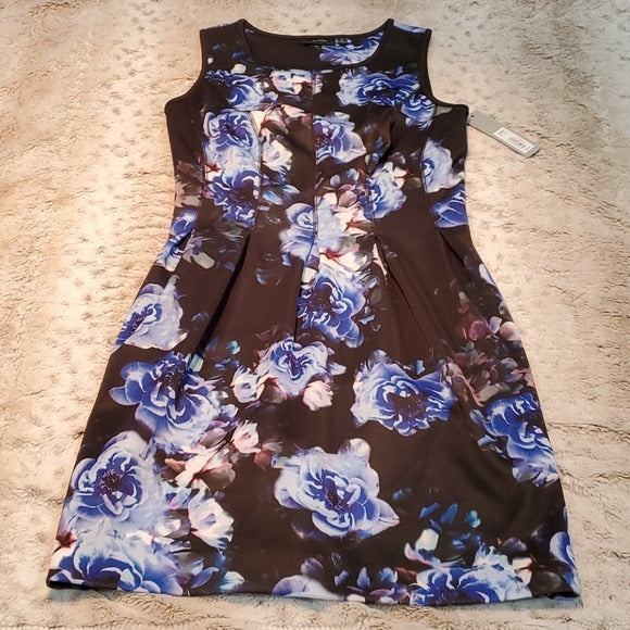 NWT Apt. 9 Blue Floral Scuba Fit and Flare Dress Size XS