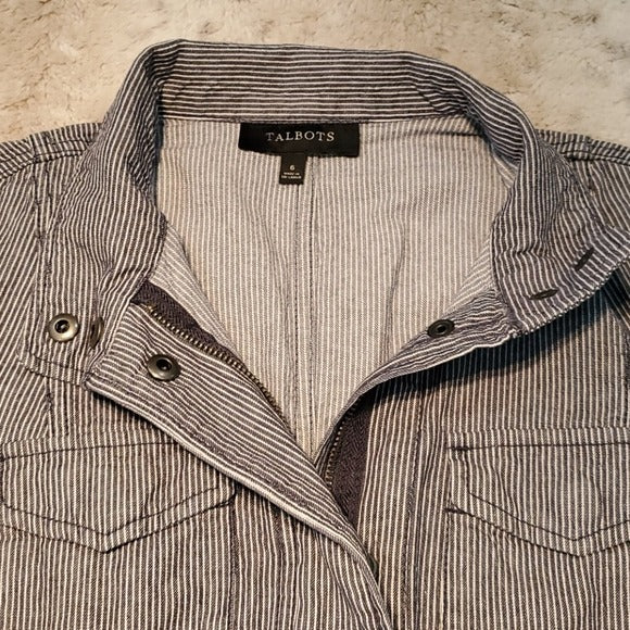 Talbots Blue & White Pin Stripe Denim Jacket Size 6