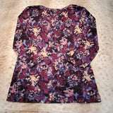 Talbots Purple Floral Print Cowl Neck 3/4 Sleeve Size S
