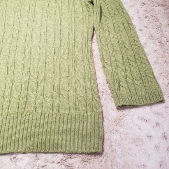 LOFT Light Green 3/4 Length Cable Knit Sweater Size M