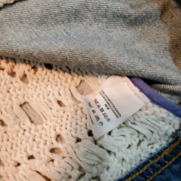 Free People Distressed Jean Crochet Vest Size S