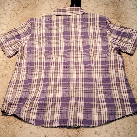 NWT Erika Cheerful Plaid Amethyst Cora Button Up Top Size S