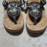 Josef Seibel Gray and Silver Leather Thong Sandals w Cork Base Size 7.5
