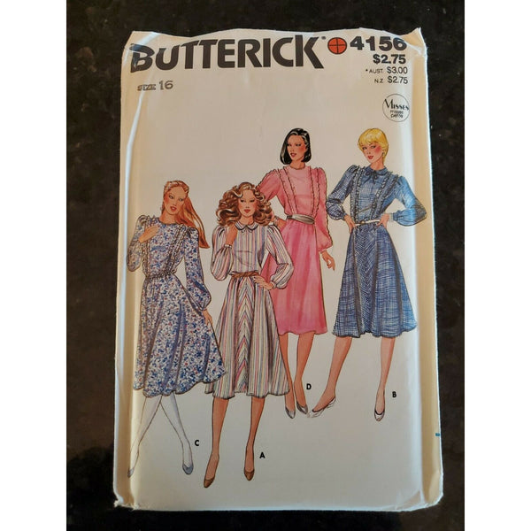 Butterick Pattern 4156 Miss Size 16 Long Sleeve Dresses