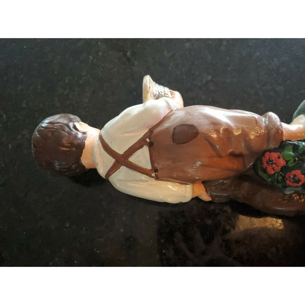 CAFFCO Brunette Boy Figurine Brown Overalls w Dog