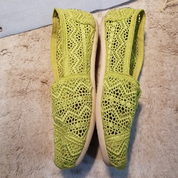 Tom's Lime Green Crochet and Leather Flats Size 7.5W