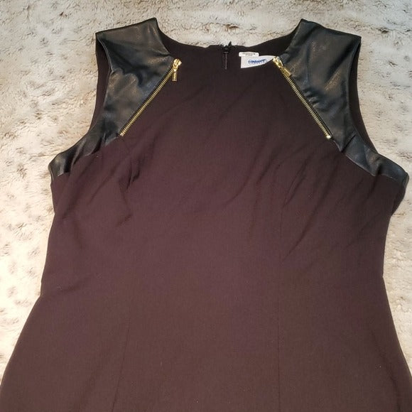 Calvin Klein Black Sheath Dress w Faux Leather Size 6