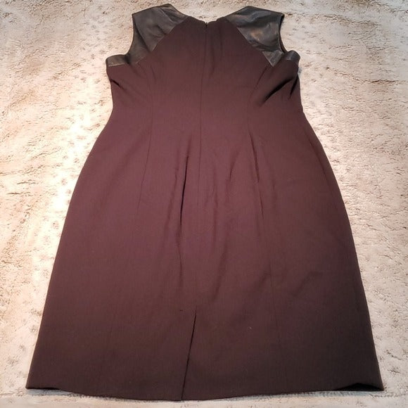 Calvin Klein Black Sheath Dress w Faux Leather Size 6