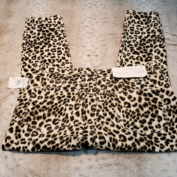 NWT Frame Ali Leopard Print High Rise Skinny Cigarette Jeans