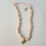 Boutique White Seasheel Adjustable Necklace w Gold Tone Accent