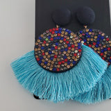 Boutique Light Blue and Multi Color Accent Large Fringe Earrings