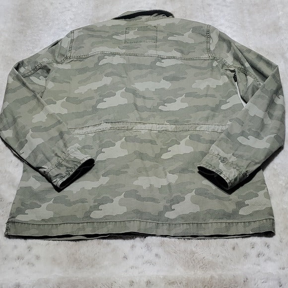 American Eagle Long Green Camouflage Jacket Coat Waist Drawstring Size S