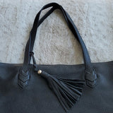 Rebecca Minkoff Black Leather and Beige Horizontal Stripe Shoulder Bag Tote