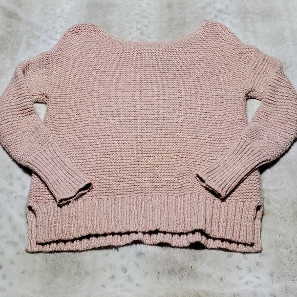 American Eagle Pink White Slouchy Chunky Knit Wide Sweater Size XS