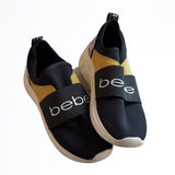 Bebe Women's LADD-S Logo Slip On Black Gold Fashion Sneaker Shoe Size 8