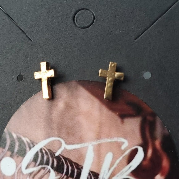 Boutique Two Pair Gold Tone Cross Studs and Large Gold Tone Twist Hoops