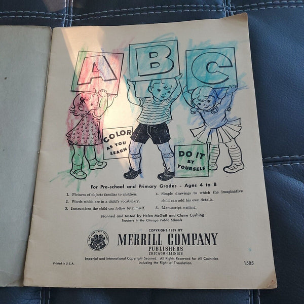 1959 ABC Color As You Learn Coloring Book Merrill Company 1585 Ages 4 to 8