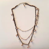 Express Three Tiered and Metaled Cascading Layered Necklace