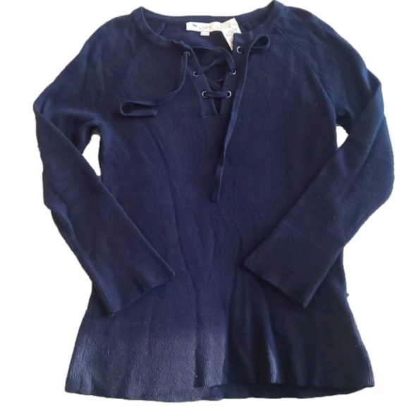 Ann Taylor LOFT Petites Navy Tied VNeck Long Sleeve Lighter Sweater Size XSP NWT