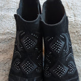 Fergie Lexy Black Silver Embroidered Beaded Heeled Ankle Boots Booties SIZE 6