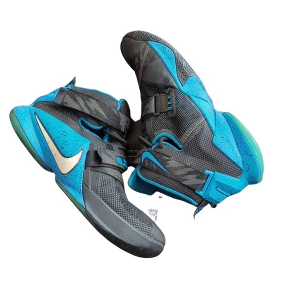 NIKE LeBron Soldier 9 PRM Soar Sneakers Black Electric Blue Basketball Shoes 10