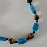 Lia Sophia Black Leather Multi Length Necklace w Blue and Brown Accent Necklace