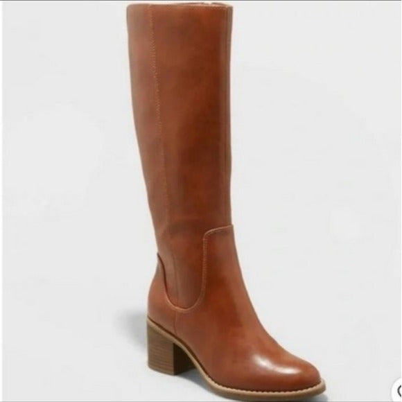 Universal Thread Tatiana Tall Cognac Brown Faux Leather Boots Size 5.5 NWT