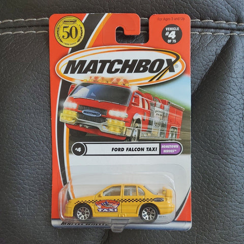 2002 Matchbox MB 4 of 75 Hometown Heroes Ford Falcon Taxi Yellow 95200 Car NEW