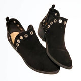 Roebuck & Company Black Faux Leather Split Side Ankle Booties w Gromets Size 6