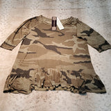 NWT Dantelle Anthropologie Half Sleeve Camouflage Print Ruffle Bottom Top Size S