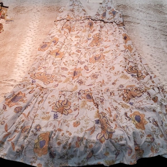 NWT White Long Flowey Floral Print Festival Maxi Dress Boho Rachel Zoe Size S
