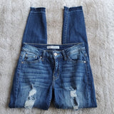 KanCan Distressed Mid Rise Skinny Raw Hem Blue Jeans Size 25