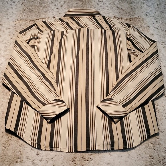Vintage Mark Fore & Strike Beige and Black Striped Button Down Size 12 Bust 42