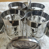 KIMIKO Bar Glasses Coasters Set Pewter Silver Roman Gladiator Crest Hi Ball Vtg