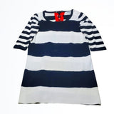 Foxcroft Black White Striped 3/4 Sleeve Sweater Dress w Rear Ties Size L
