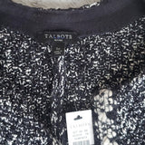 Talbots Petites Black White Long Eye Catching Sweater Coat Cardigan Size SP NWT