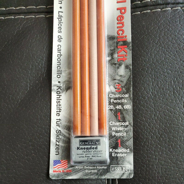 General's Charcoal Drawing Set, White/Black, Set of 4 Pencils and 1 Eraser NWT