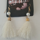 Boutique Two Pair FauxPearl Studs and White Dangle Tassel Earrings