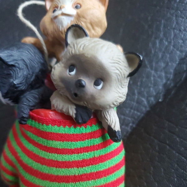Vintage Hallmark Three Kittens in a Mitten Ornament Christmas Cat 1984 Adorable