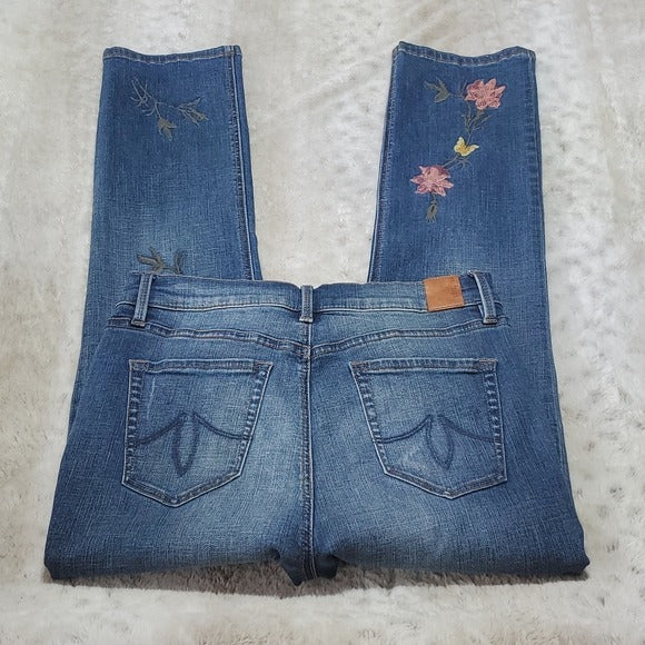 Level 99 Floral Embroidered High Rise Button Fly Straight Leg Jeans Size 31